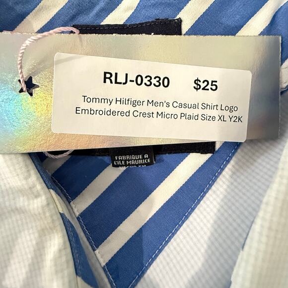 Tommy Hilfiger Men's Casual Shirt Logo Embroidered Crest Micro Plaid - Picture 9 of 11